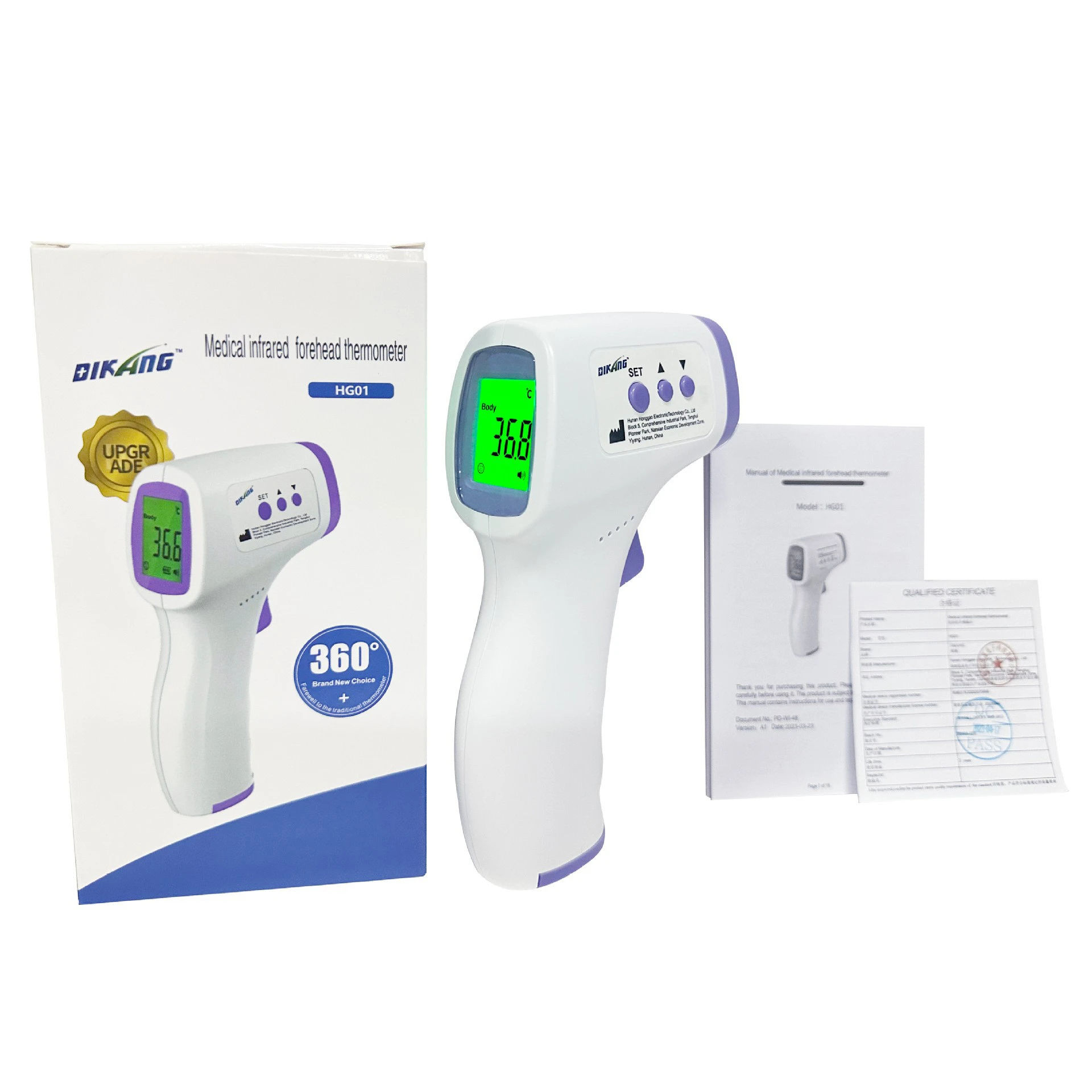 Thermomètre Infrarouge Portable de Qualité Médicale Rapide Précis, Affichage Rétroéclairé 3 Couleurs pour Mesurer la Température Adulte